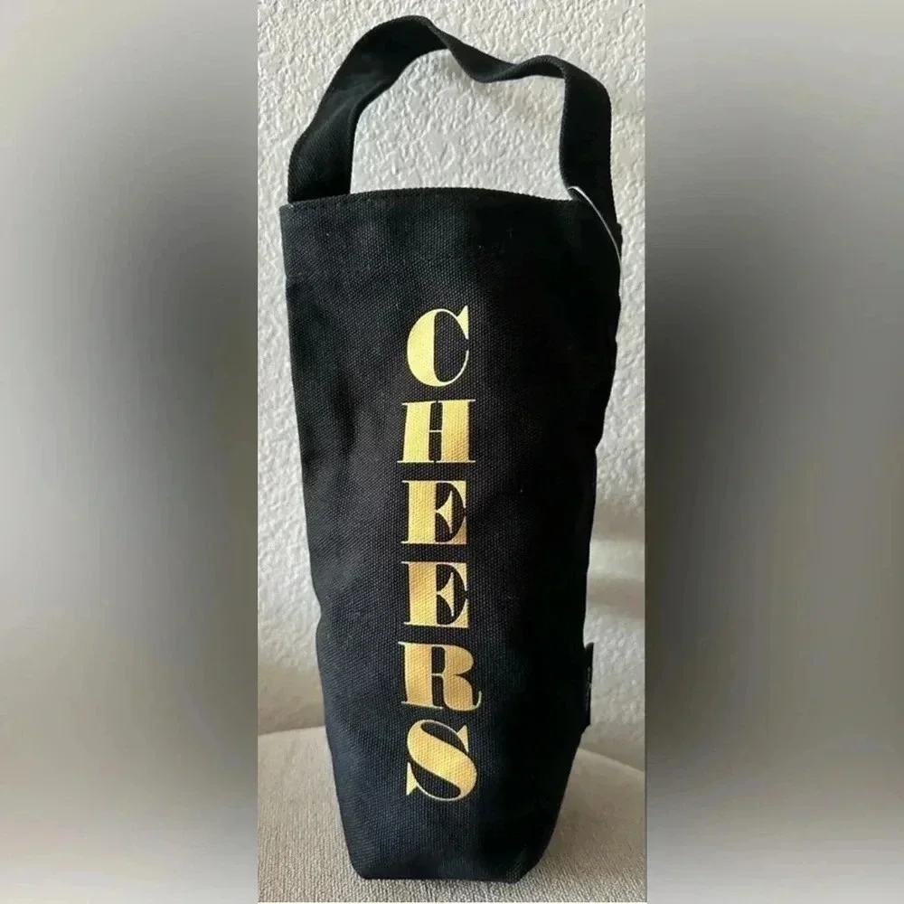 Kate Spade Cheers Wine Tote - Black Canvas - NWT